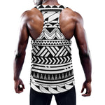 Black And White Polynesian Pattern Print Training Tank Top