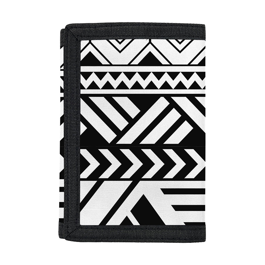 Black And White Polynesian Pattern Print Trifold Wallet