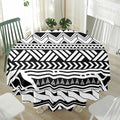Black And White Polynesian Pattern Print Waterproof Round Tablecloth