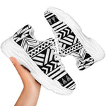 Black And White Polynesian Pattern Print White Chunky Shoes