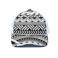 Black And White Polynesian Pattern Print White Mesh Trucker Hat