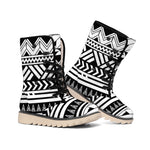 Black And White Polynesian Pattern Print Winter Boots