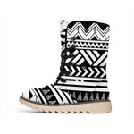 Black And White Polynesian Pattern Print Winter Boots
