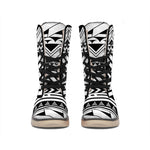 Black And White Polynesian Pattern Print Winter Boots