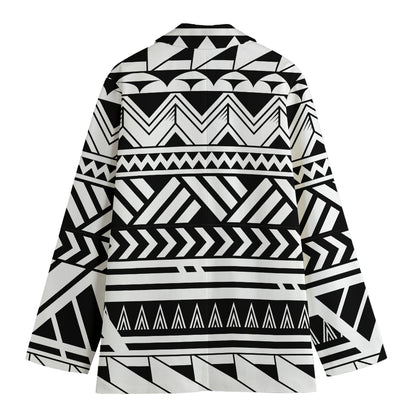 Black And White Polynesian Pattern Print Women's Blazer