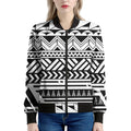 Black And White Polynesian Pattern Print Women's Bomber Jacket
