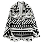 Black And White Polynesian Pattern Print Women's Cotton Blazer