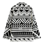 Black And White Polynesian Pattern Print Women's Cotton Blazer