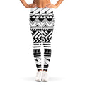 Black And White Polynesian Pattern Print Women's Leggings