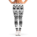 Black And White Polynesian Pattern Print Women's Leggings