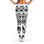 Black And White Polynesian Pattern Print Women's Leggings