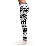 Black And White Polynesian Pattern Print Women's Leggings