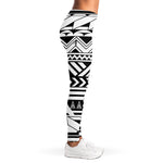 Black And White Polynesian Pattern Print Women's Leggings