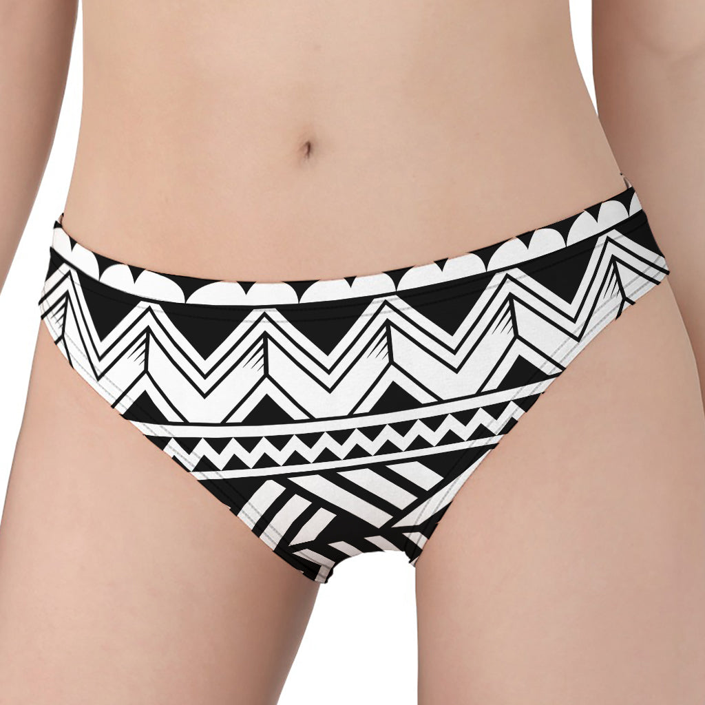 Black And White Polynesian Pattern Print Women's Panties