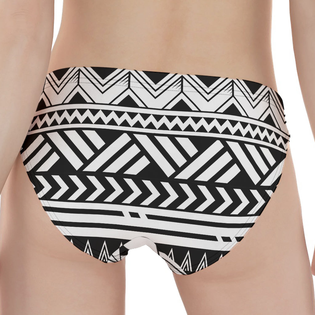 Black And White Polynesian Pattern Print Women's Panties