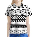 Black And White Polynesian Pattern Print Women's Polo Shirt