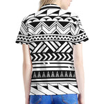 Black And White Polynesian Pattern Print Women's Polo Shirt