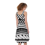 Black And White Polynesian Pattern Print Women's Sleeveless Dress