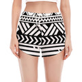 Black And White Polynesian Pattern Print Women's Split Running Shorts