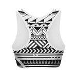 Black And White Polynesian Pattern Print Women's Sports Bra