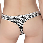 Black And White Polynesian Pattern Print Women's Thong