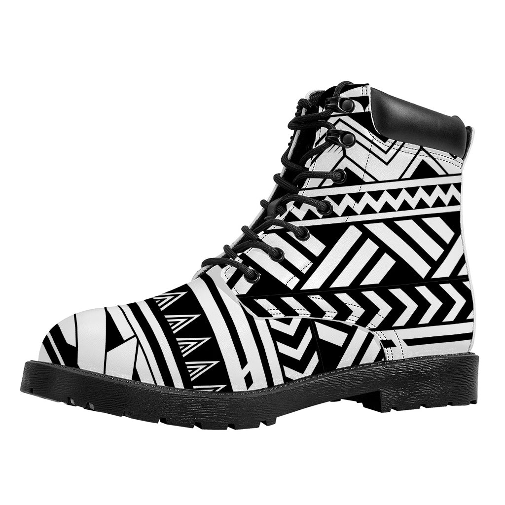 Black And White Polynesian Pattern Print Work Boots