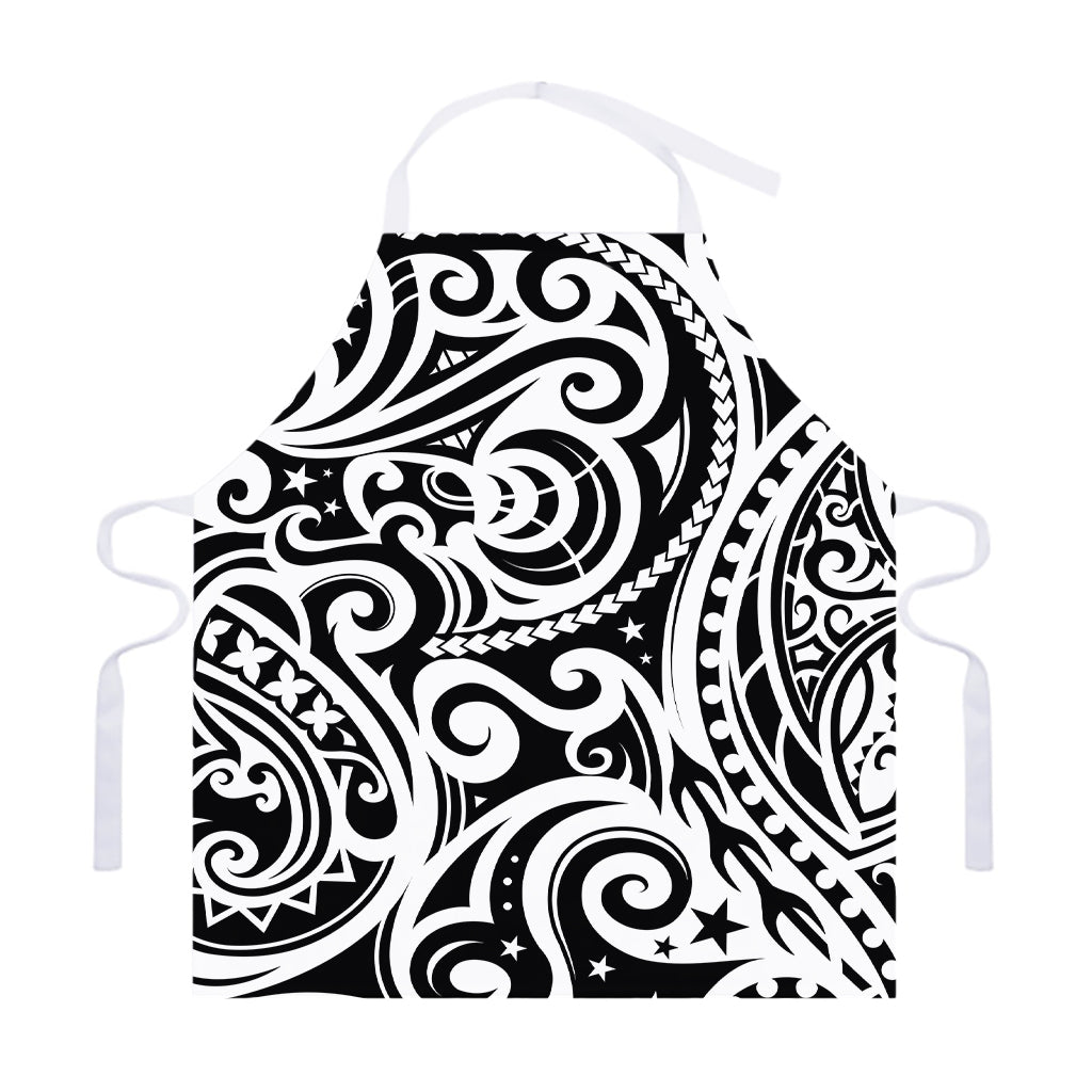 Black And White Polynesian Tattoo Print Adjustable Apron