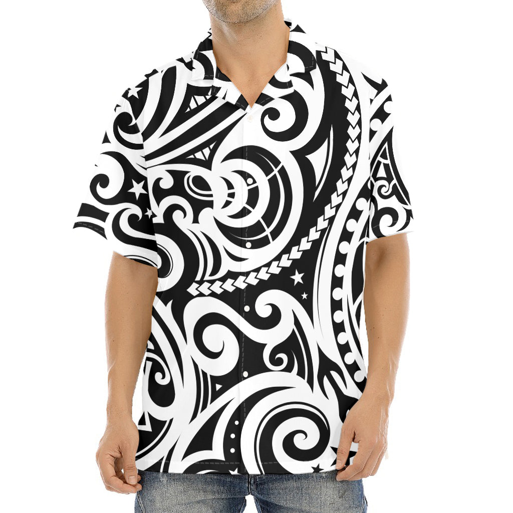 Black And White Polynesian Tattoo Print Aloha Shirt