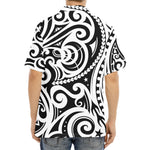 Black And White Polynesian Tattoo Print Aloha Shirt