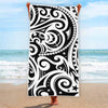 Black And White Polynesian Tattoo Print Beach Towel