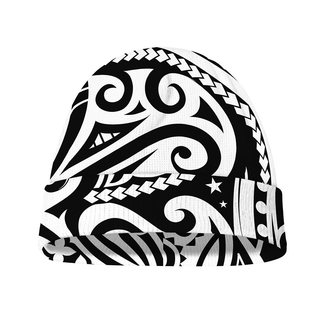 Black And White Polynesian Tattoo Print Beanie