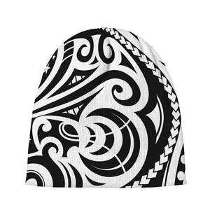 Black And White Polynesian Tattoo Print Beanie