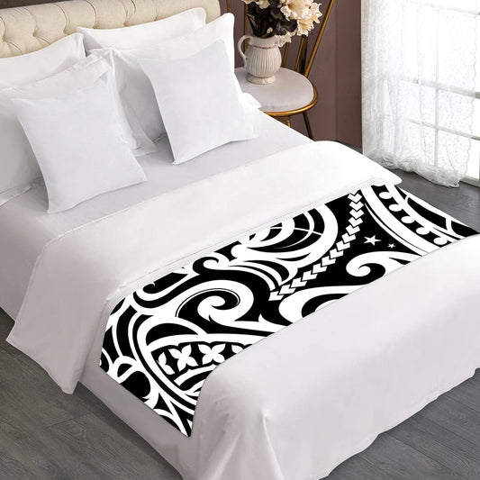 Black And White Polynesian Tattoo Print Bed Runner