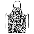 Black And White Polynesian Tattoo Print Bib Apron With Pocket