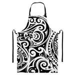 Black And White Polynesian Tattoo Print Bib Apron With Pocket
