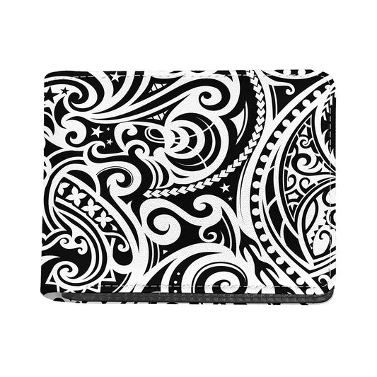 Black And White Polynesian Tattoo Print Bifold Wallet