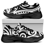 Black And White Polynesian Tattoo Print Black Chunky Shoes