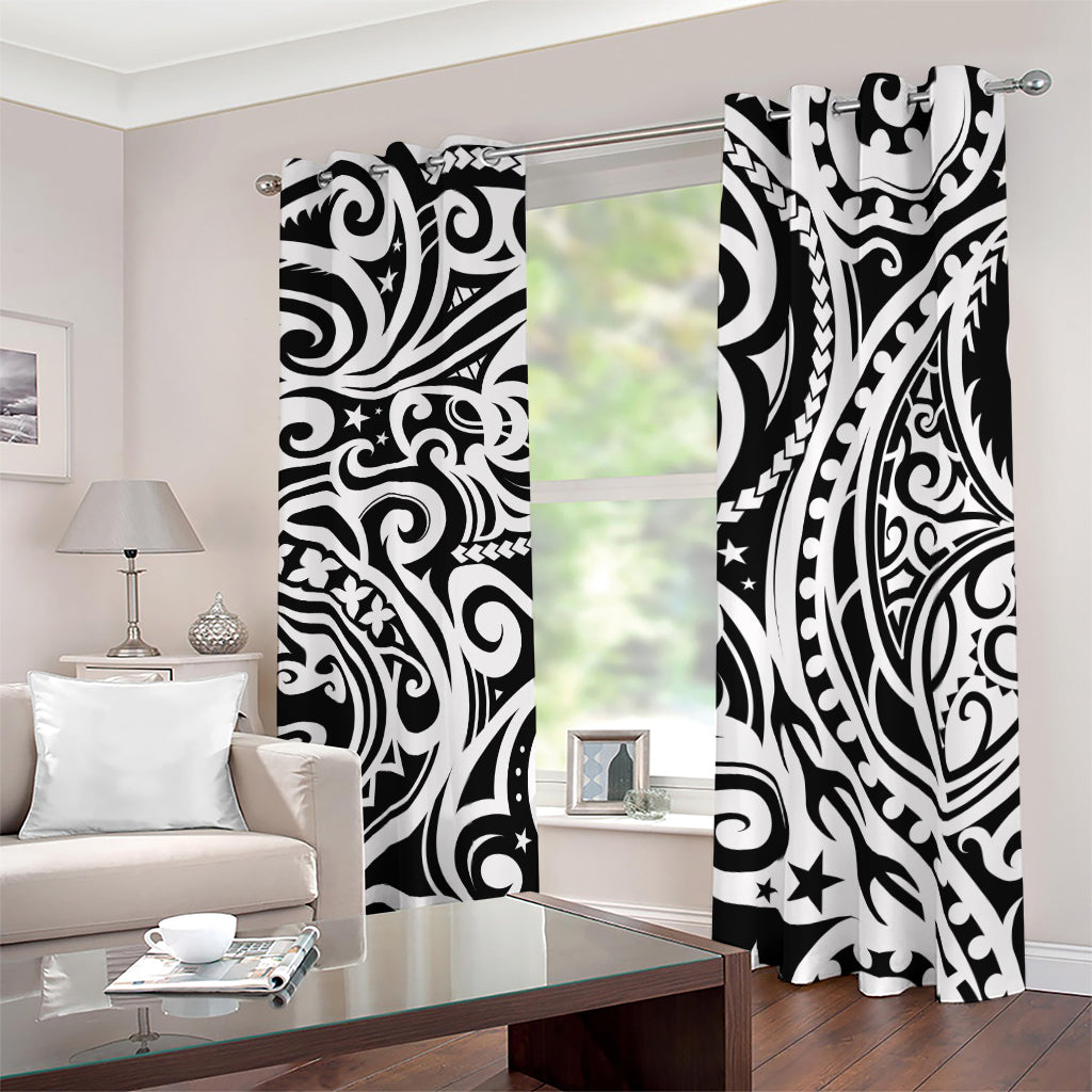 Black And White Polynesian Tattoo Print Blackout Grommet Curtains