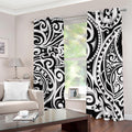Black And White Polynesian Tattoo Print Dimout Grommet Curtains