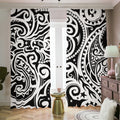 Black And White Polynesian Tattoo Print Dimout Pencil Pleat Curtains