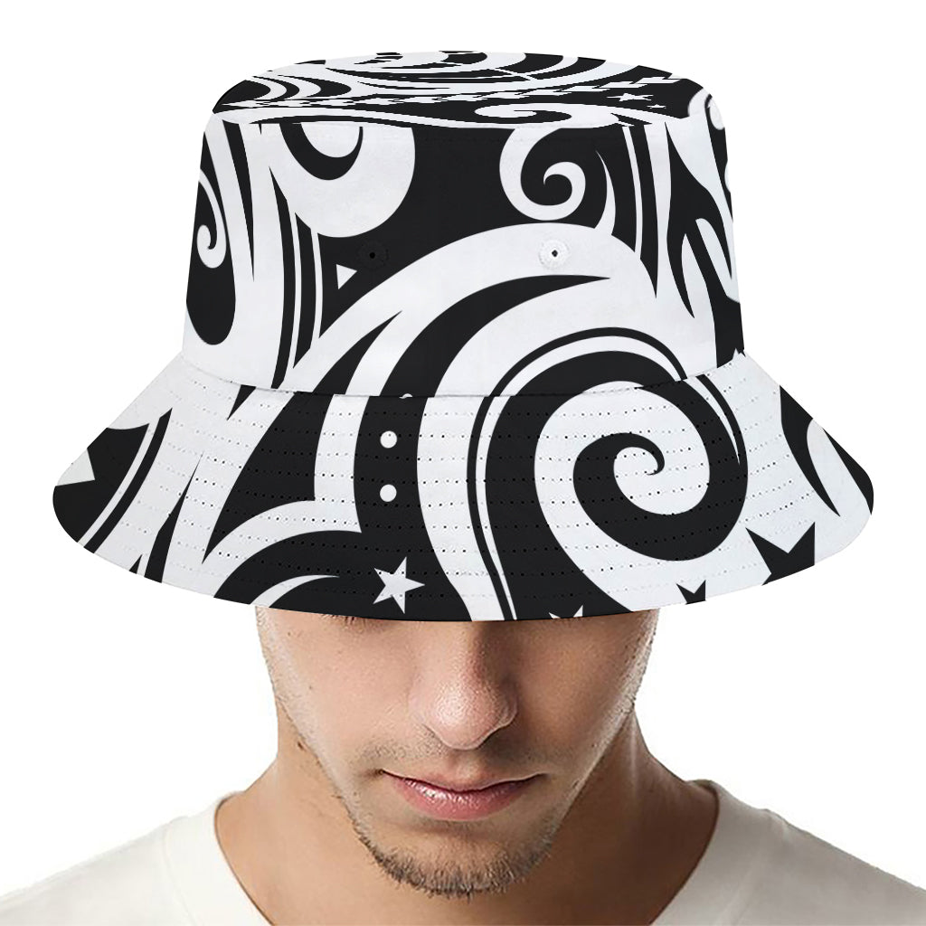 Black And White Polynesian Tattoo Print Bucket Hat