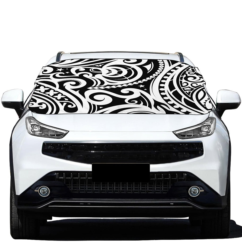 Black And White Polynesian Tattoo Print Car Windshield Snow Cover