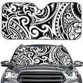 Black And White Polynesian Tattoo Print Car Windshield Sun Shade