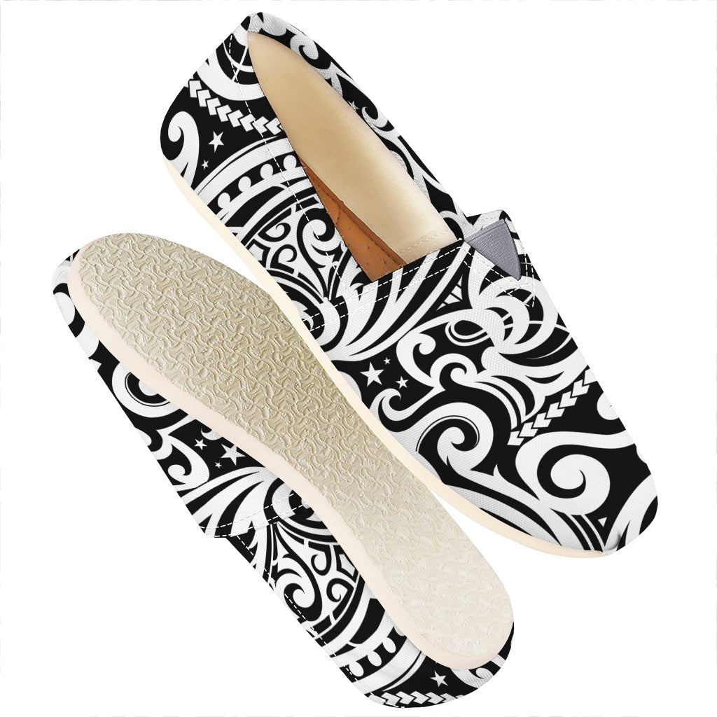 Black And White Polynesian Tattoo Print Casual Shoes