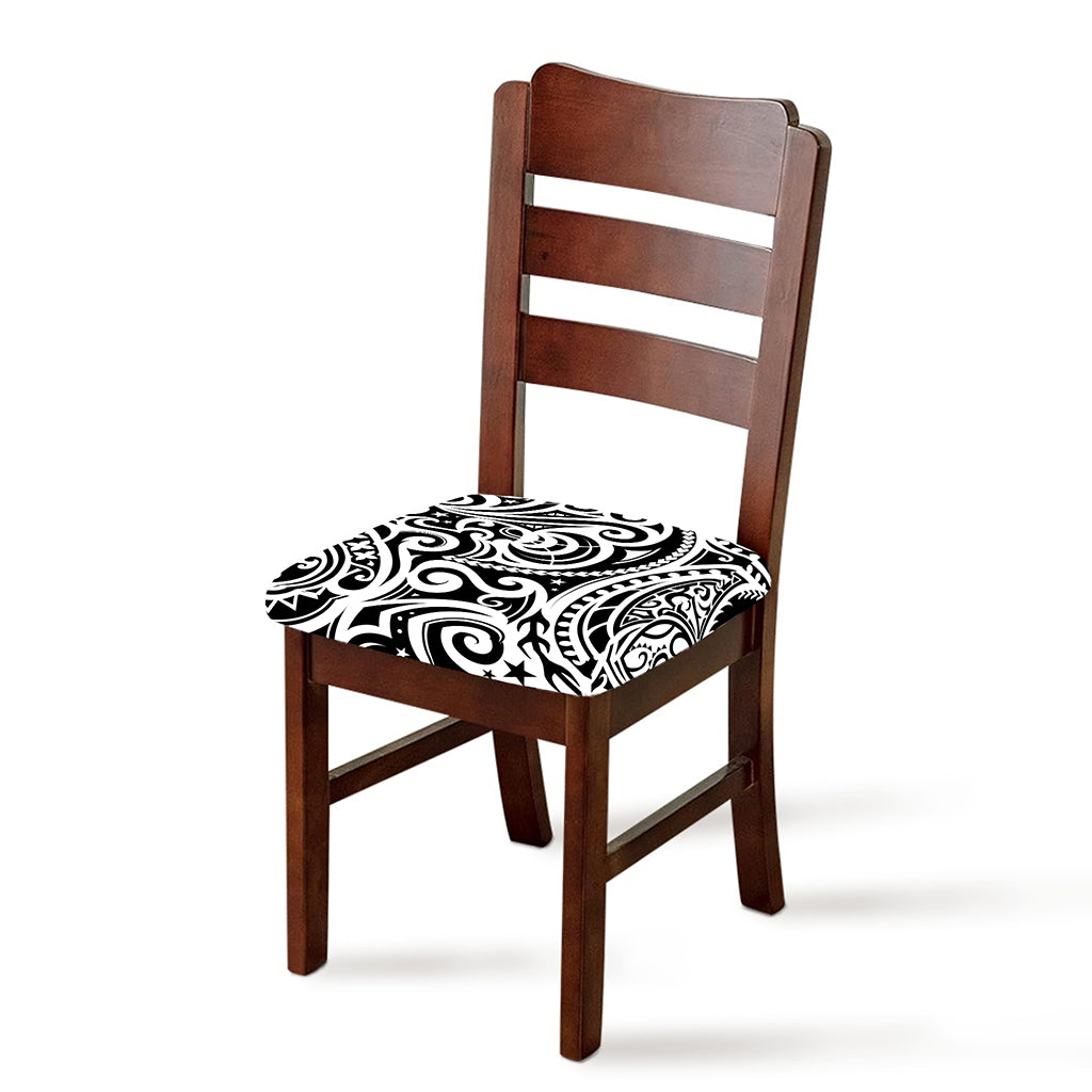 Black And White Polynesian Tattoo Print Chair Cushion Cover