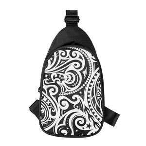 Black And White Polynesian Tattoo Print Chest Bag