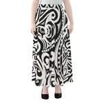 Black And White Polynesian Tattoo Print Chiffon Maxi Skirt