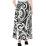 Black And White Polynesian Tattoo Print Chiffon Maxi Skirt