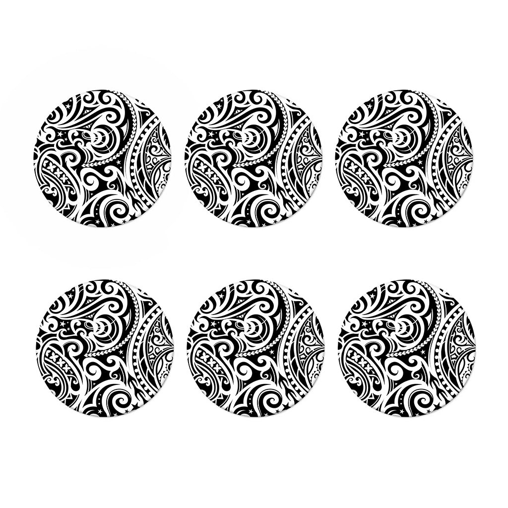Black And White Polynesian Tattoo Print Coaster Set