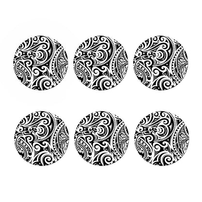 Black And White Polynesian Tattoo Print Coaster Set